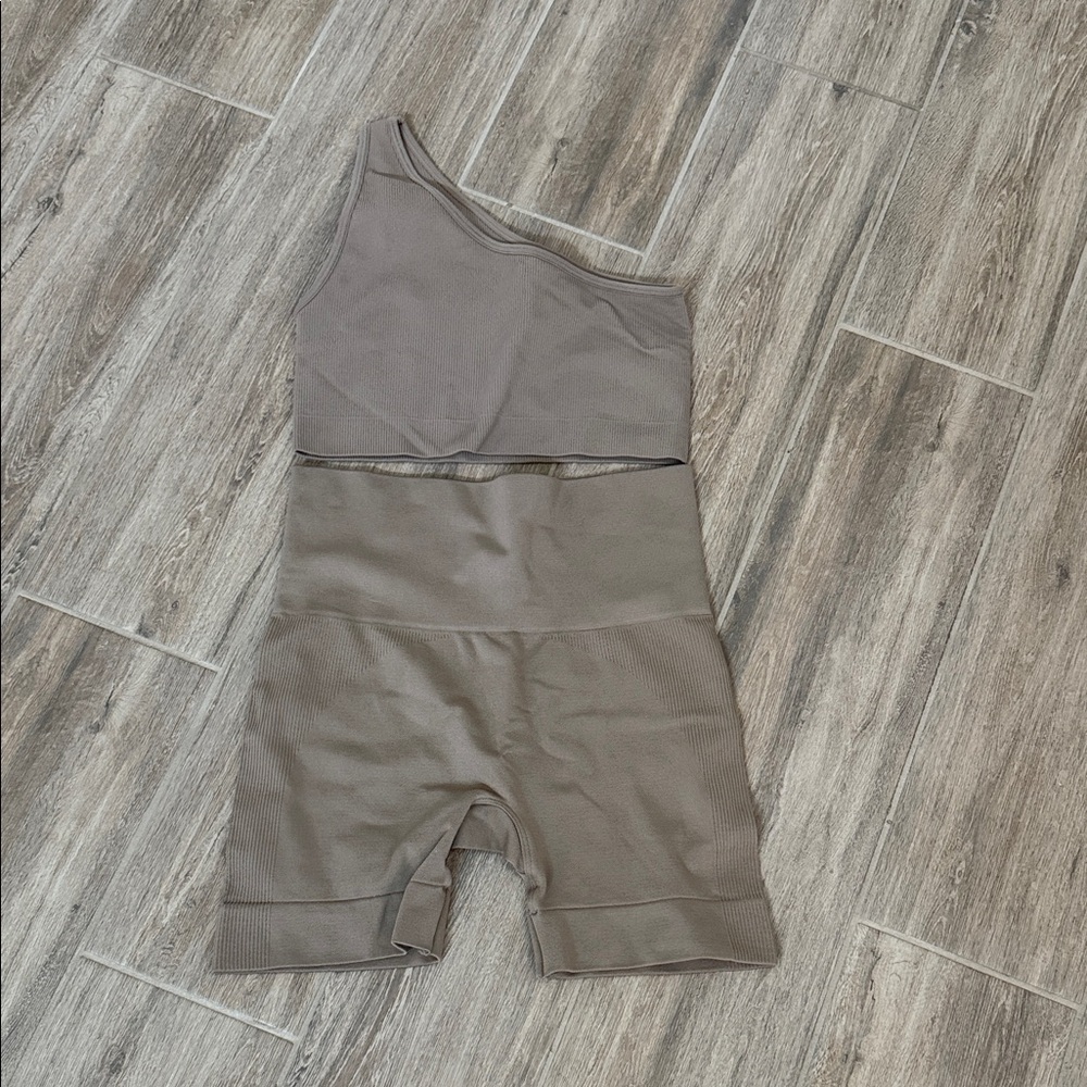 SET Active Taupe One-Shoulder Bodysuit